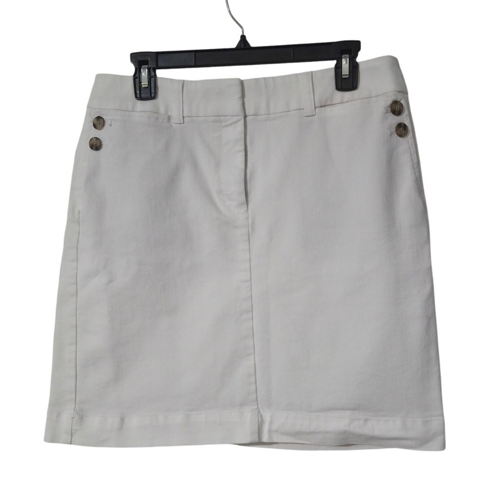 Talbots Womens White Denim Button Detail A-Line Skirt Size 10